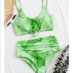 water color knot hem ruched bikini swimsuit